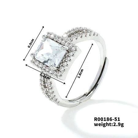 Fashionable Unisex Brass Micro Pave Clear Cubic Zirconia Adjustable Rings VA2990-12-1