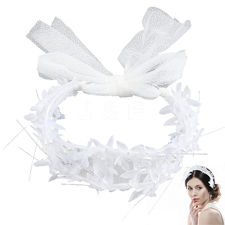 Alloy with Plastic Imitation Pearl Mesh Headpiece Cap AJEW-WH20054-127-1