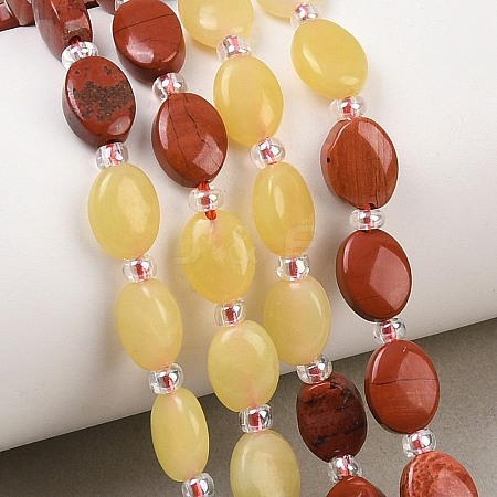 Natural Red Jasper & Lemon Jade & Synthetic Goldstone & Blue Goldstone & Blue Lace Agate Beads Strands G-Z135-A05-1