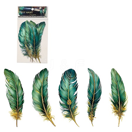 Feather 5Pcs PET Self-Adhesive Stickers PW-WGFA1BB-01-1