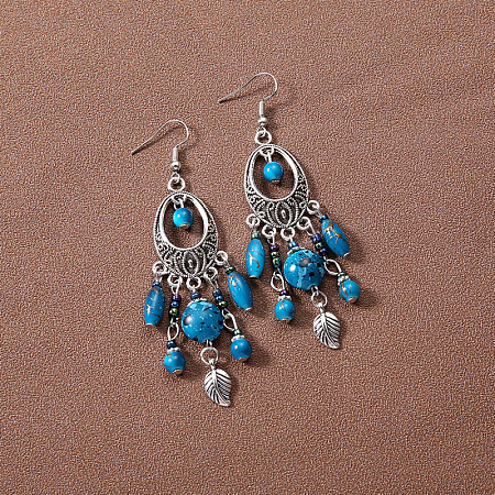Bohemian Style Oval Alloy Resin Tassel Dangle Earrings FS-WG90D95-01-1