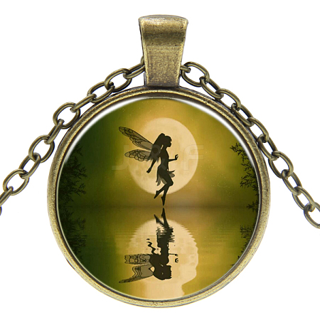 Picture Glass Pendant Necklaces NJEW-O111-034AB-1