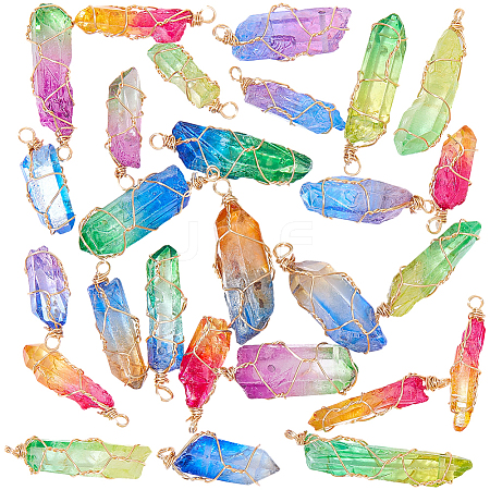 30Pcs Natural Dyed Quartz Bead Pointed Pendants FIND-BM0001-42-1