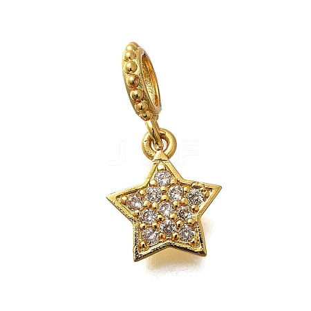 Brass Micro Pave Clear Cubic Zirconia Star European Dangle Charms KK-M313-30G-1