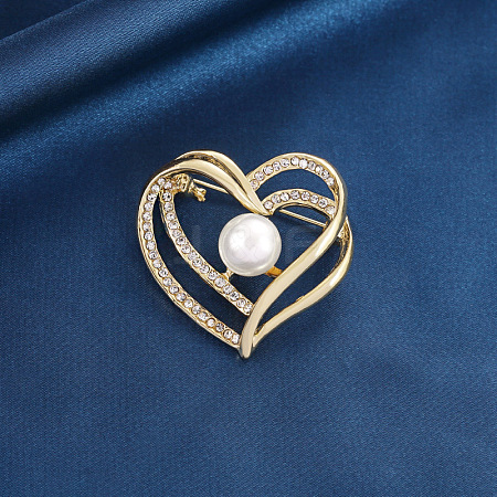 Heart Alloy Rhinestone Brooches for Women PW-WGCAEA0-01-1