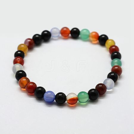 Natural Agate Round Beads Stretch Bracelets BJEW-G550-14-8mm-1
