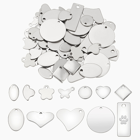   72Pcs 12 Styles 304 & 201 Stainless Steel Stamping Blank Tag Pendants STAS-PH0005-58-1