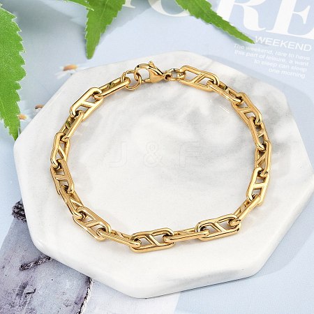 304 Stainless Steel Oval Link  Chain Bracelets for Women Men BJEW-F488-49A-G-1