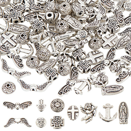 100Pcs 10 Styles Tibetan Style Alloy Beads FIND-AR0004-16-1