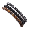 3Pcs 3 Style Natural & Synthetic Mixed Stone Round Beaded Stretch Bracelets BJEW-JB10178-02-5