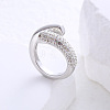 304 Stainless Steel Micro Pave Cubic Zirconia Cuff Open Rings for Women MB7745-2-1
