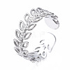 304 Stainless Steel Leaf Wrap Open Cuff Ring RJEW-T023-63P-3
