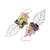 Leaf 201 Stainless Steel Natural Amethyst & Natural Lemon Jade & Natural Tourmaline & Synthetic Cherry Quartz Chip Dangle Earrings EJEW-JE06138-04-4