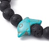 2Pcs 2 Color Synthetic Turquoise Dolphin & Lava Rock Stretch Bracelets Set BJEW-JB09838-3