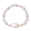 Natural Cultured Freshwater  Pearl & Brass Beads Stretch Bracelet for Women BJEW-JB13209-2