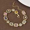 Brass Micro Pave Cubic Zirconia & Cat Eye Rectangle & Square & Oval Link Chain Bracelets for Women BJEW-G764-08G-3
