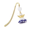 Heart Angel Glass Seed & Plastic Pearl Pendant Bookmark AJEW-MZ00002-03-1