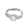 Brass Micro Pave Clear Cubic Zirconia Cuff Open Rings CU-CBA5C10-17P-4