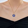 Brass Blue Enamel Evil Eye Pendant Dapped Chain Necklaces for Women Men BX0691-1-1