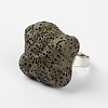 Adjustable Nuggets Lava Rock Gemstone Finger Rings RJEW-I019-10-2