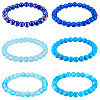 6Pcs 6 Styles 8mm Glass Round Beaded Stretch Bracelet Sets BJEW-TAC0021-3
