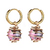 Round Natural Agate Beads Dangle Huggie Hoop Earrings EJEW-JE04718-04-4