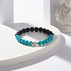 Round Synthetic Turquoise & Natural Lava Rock Stretch Bracelet BJEW-JB07470-03-2