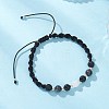 Natural White Moonstone & Lava Rock & Obsidian & Larvikite Round Beads Braided Bead Bracelets for Women BJEW-JB12917-03-2