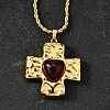 Cross with Heart 304 Stainless Steel Cubic Zirconia Pendant Necklaces NJEW-H070-01G-01-1