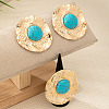Flat Round Alloy & Synthetic Turquoise Ring & Stud Earring Sets FS-WG73FC1-02-2
