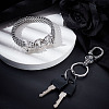 Wolf Alloy Wheat Chain Bracelets & Skull Stainless Steel Keychain Clasps Sets SJEW-GA0001-04-4