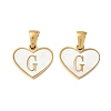 304 Stainless Steel Pave Natural White Shell Heart with Initial Slice Pendants STAS-R168-25G-G-1
