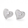 Heart Brass Pave Clear Cubic Zirconia Stud Earrings EJEW-M258-32P-1