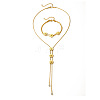 Flower Brass Crystal Rhinestone Lariat Necklaces & Bracelets Sets for Women FS-WG6DD0C-01-5