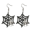 Halloween Theme Spider Web with Spider Handmade Glass Seed Beaded Dangle Earrings EJEW-MZ00481-01-2