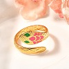 201 Stainless Steel Enamel Snake Open Cuff Ring for Women RJEW-A053-05G-02-1