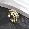 Rack Plating Teardrop Brass Micro Pave Clear Cubic Zirconia Open Cuff Finger Rings for Women RJEW-M028-80G-4