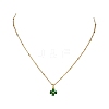 Saint Patrick's Day Brass Pave Cubic Zirconia Green Four-Leaf Clover Pendant 304 Stainless Steel Satellite Chain Necklaces NJEW-JN06677-2