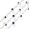 Handmade Evil Eye Lampwork & Imitation Pearl Beads Chains CHS-T006-16G-1