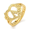 Heart with Letter & Flower Rack Plating Brass Adjustable Rings for Women RJEW-I105-05G-A-1