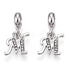 Platinum Rack Plating Alloy Rhinestone European Dangle Charms PALLOY-T048-36P-M-1