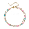 3Pcs Natural Agate Round Beads Multi-strand Bracelets BJEW-JB12468-3