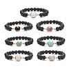 7Pcs 7 Sytle Natural Mixed Gemstone Square & Round Beaded Stretch Bracelets Set for Women BJEW-JB09939-4
