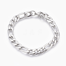 304 Stainless Steel Figaro Chain Bracelets BJEW-L636-08C-P