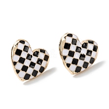 Black and White Checkerboard Heart Stud Earrings EJEW-Z013-01LG