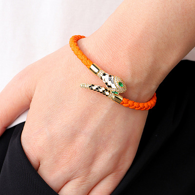 Alloy Cubic Zirconia & Enamel Braided Syntheti Leather Cord Cuff Bangles FS-WG13903-05-1