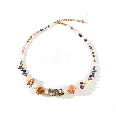 Natural Freshwater Pearl & Natural Tourmaline Nuggets Graduated Beaded Necklaces FS-WG30C53-01-1