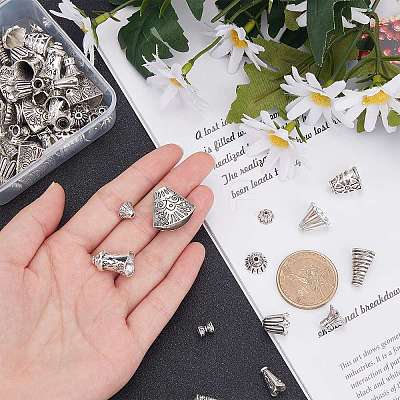 Tibetan Style Alloy & CCB Plastic Bead Cones & Caps TIBE-SC0001-19AS-1