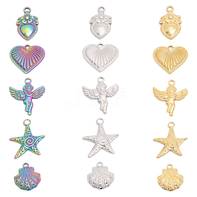 15Pcs 15 Styles 304 Stainless Steel Pendants STAS-CA0001-97-1