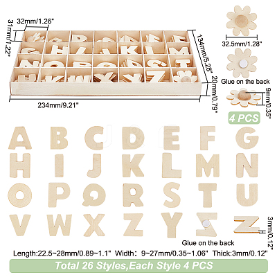 Unfinished Wood Alphabet & Flower Puzzles DIY-WH0366-07-1